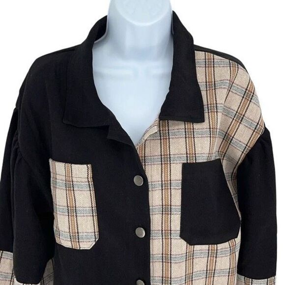 SHEIN Tartan Panel Corduroy Crop Shacket Size Medium - Picture 3 of 11
